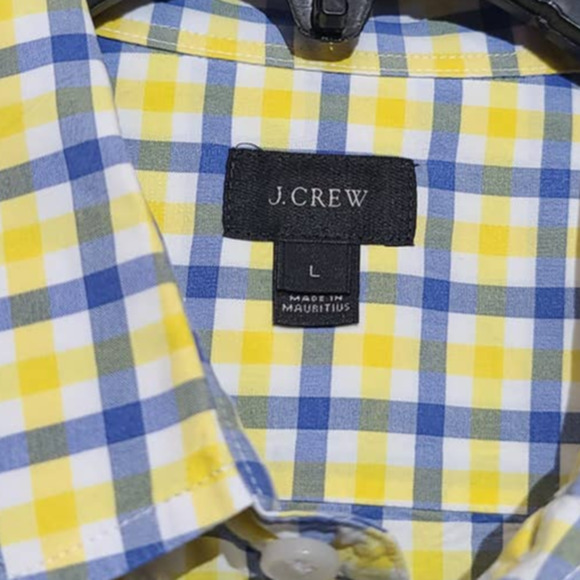 J. Crew Yellow Blue Plaid Cotton Button Up Shirt Size L - Picture 3 of 4
